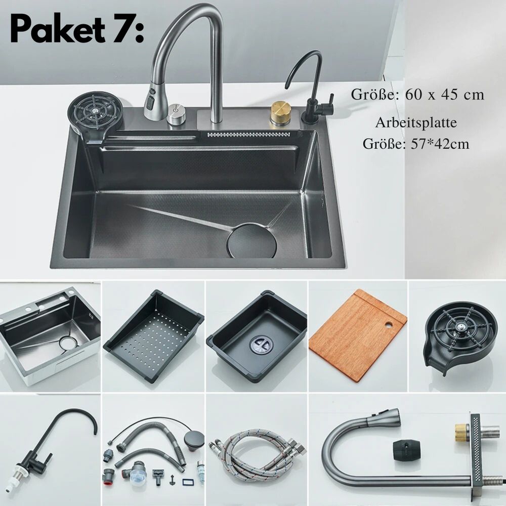 Küchenspüle, Einbauspülbecken, Smartes Wasserfall Spülbecken