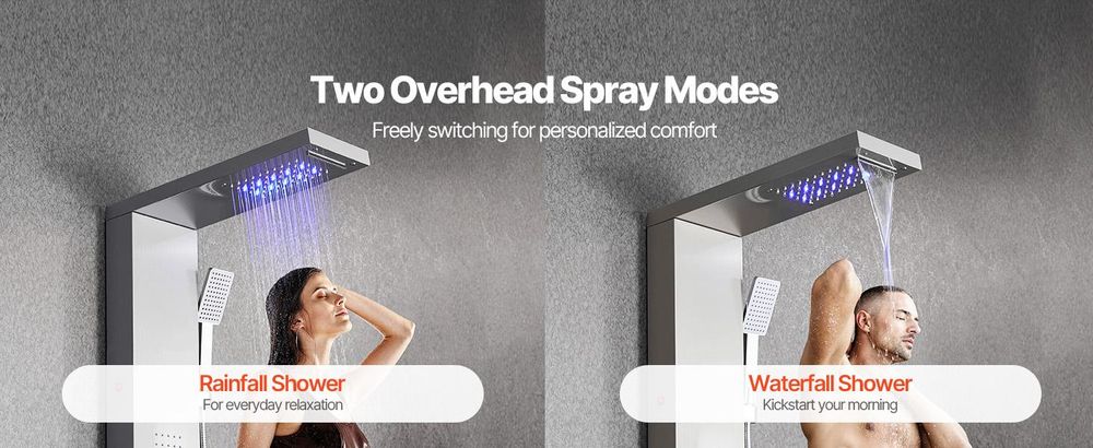 VEVOR Duschpaneel-Turmsystem (5 Modi) mit Regenwasserfall-Duschkopf & LED, (1345