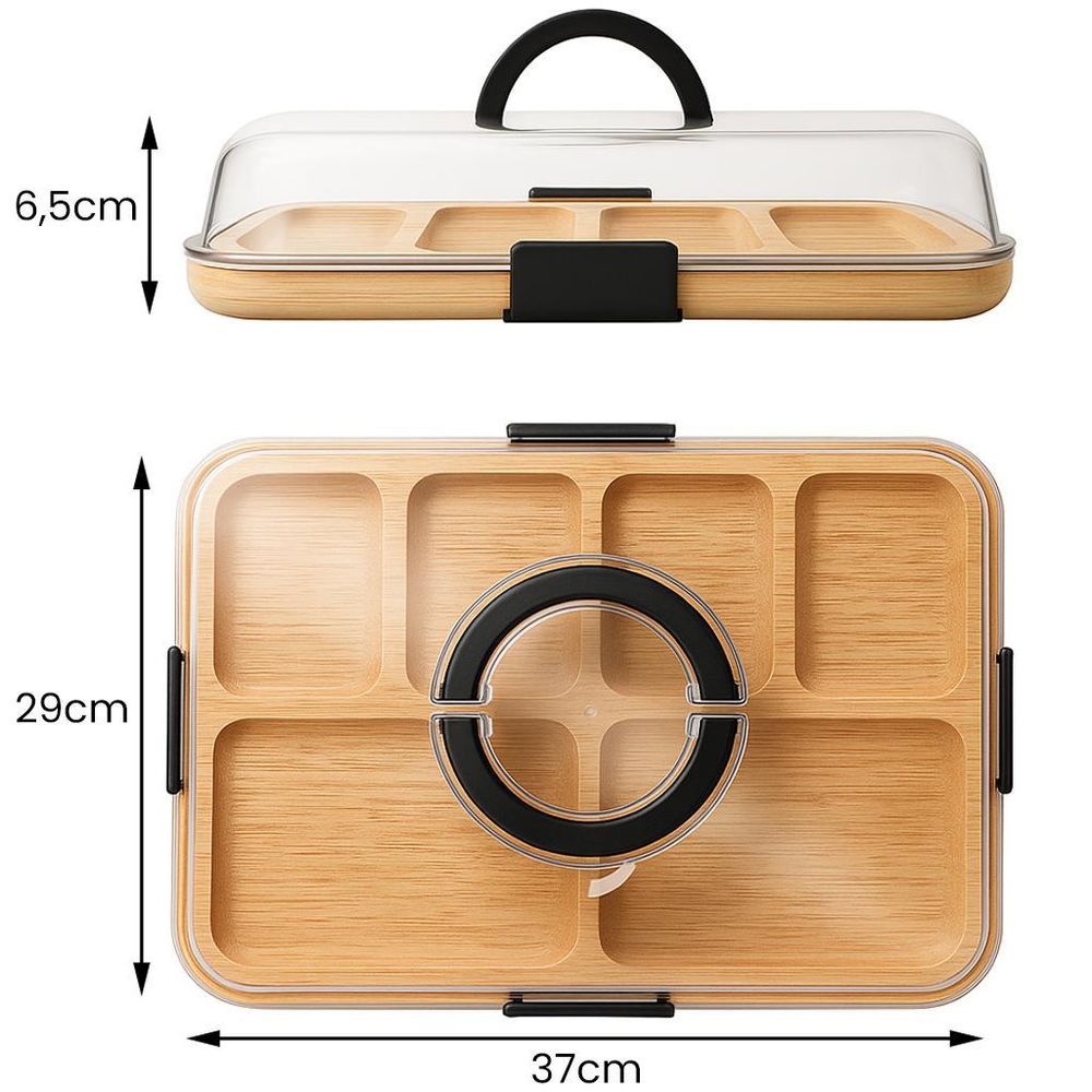 WELLHAUS Bambus Käsebrett mit Abdeckung – Tragbares Servierbrett für Snacks & Tapas, Schneidebrett mit Deckel für Küche & Picknick, 37 x 29 x 6,5 cm
