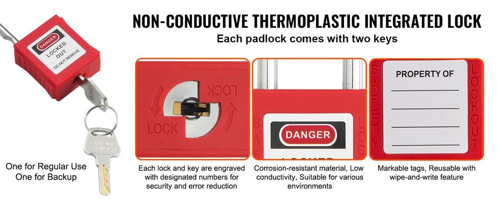 VEVOR 58 PCS Lockout-Tagout-Kits, Elektrische Sicherheit Loto-Kit Enthält Vorhängeschlösser, Lockout-Station, Haspe, Etiketten & Kabelbinder, Lockout-Tagout-Sicherheitswerkzeuge für Industrie, Elektrizität, Maschinen, 60 Pcs