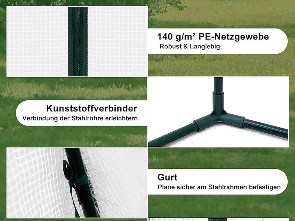 WOLTU Gewächshaus, Foliengewächshaus PE halbtransparente Weiß, 240x200x200 cm