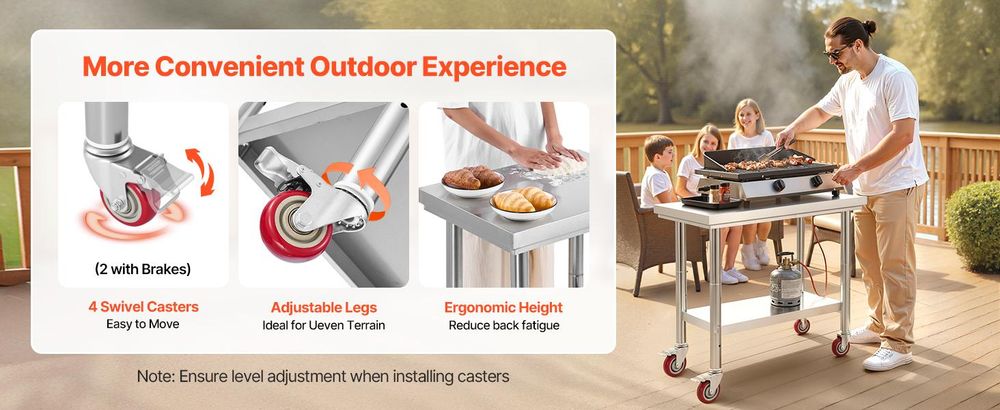 VEVOR Edelstahltisch Arbeitstisch Küchentisch (90 x 60 cm) zur Lebensmittelzubereitung mit Rädern, Zubereitungstisch mit verstellbaren Unterregal für Großküchen Restaurants Hotels Garagen Outdoor