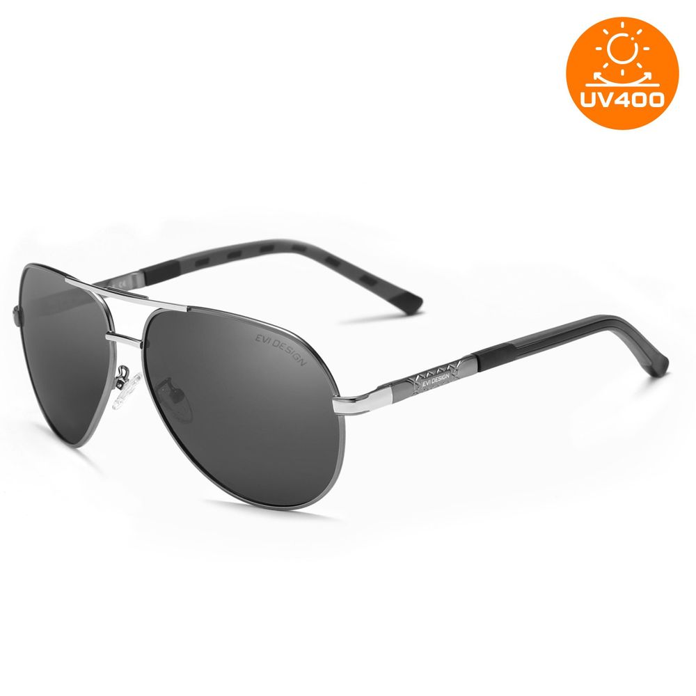 Aviator Sonnenbrille Herren Polarisiert UV400, klassische Pilotenbrille mit Metallrahmen, inkl. Etui & Zubehör-Set, EVI DESIGN, Schwarz