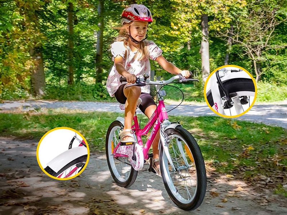 Actionbikes Kinderfahrrad Butterfly 20 Zoll | Kinder & Jugend Fahrrad - V-Brake Bremsen - Kettenschutz - Fahrradständer - 6-9 Jahre (Weiß/Pink)