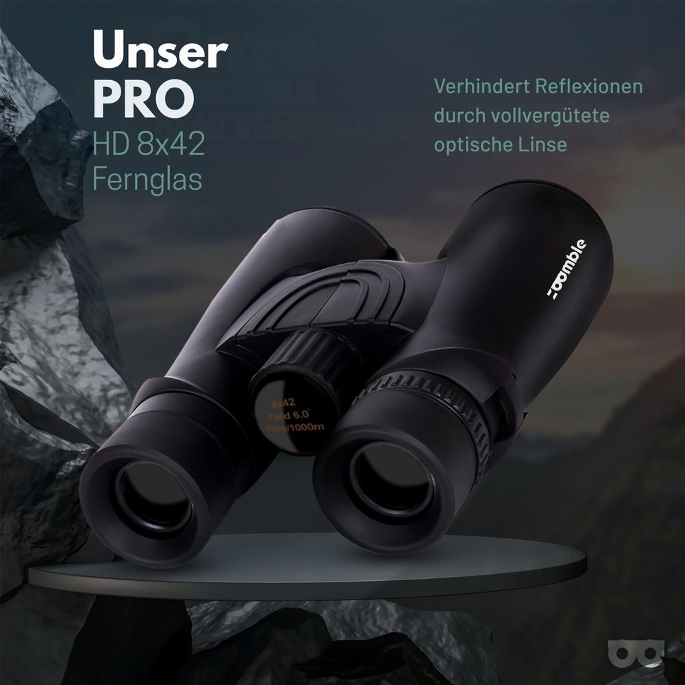 Zoomble® Fernglas PRO 8x42 mit Tragetasche – BaK-4 HD-Optik – FMC-Vergütung – inkl. E-Book – Wasserdicht & Staubdicht – Für Vogelbeobachter, Outdoor & Wandern