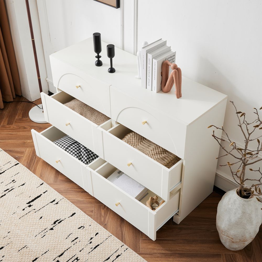 Merax Sideboard mit 6 Schubladen und goldenem Griff, Kommode im romantisch-n Stil, Anrichte, Buffet mit Bogenfront