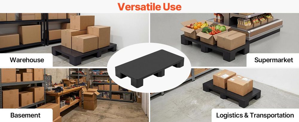 VEVOR Kunststoffpaletten, 6 Stück Kunststoffpaletten für die Lagerung im Keller, nestbare leichte wasserdichte Lagerplatte mit atmungsaktivem Gitter für Innen- und Außenbereich Supermarkt Lagerhaus, 600 x 300 x 30 mm, Schwarz