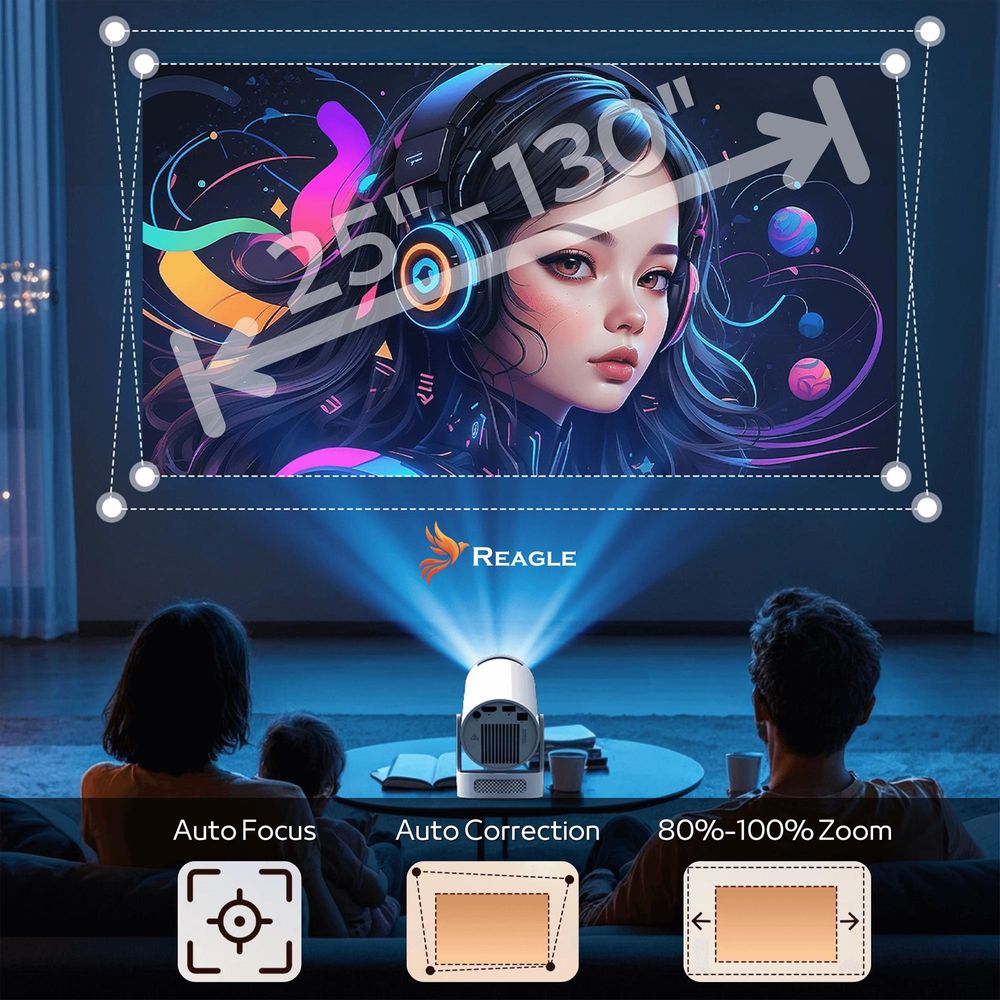 Mini-Projektor Led-Projektor Android 14 Tragbarer 4K Smart Tv Wifi 180° Drehung Eingebauter Lautsprecher Unmodell 2026 Reagle