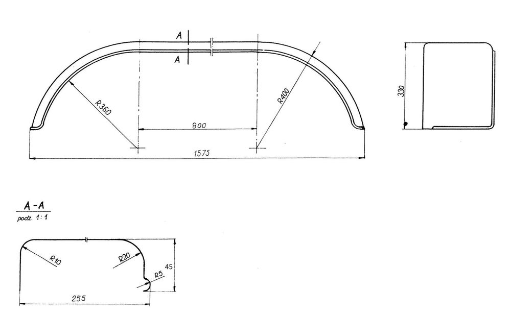 CHORUS Tandem-Kotflügel 14 Zoll aus verzinktem Stahl für Pkw-Anhänger 1575x255 mm als robuster metallischer Radkasten