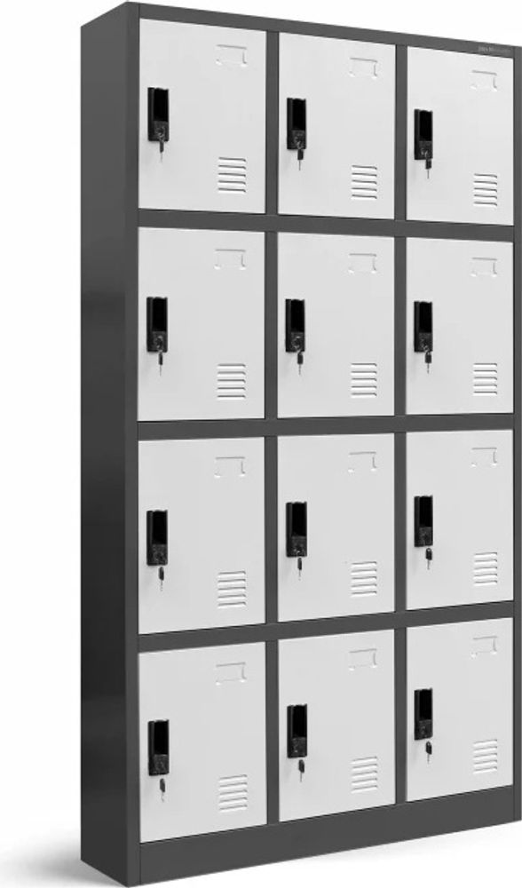 Wertfachschrank 3B4A Schließfachschrank Fächerschrank Metallspind Umkleideschrank Stahlblech 185 cm x 90 cm x 40 cm Farbe: Anthrazit-weiß