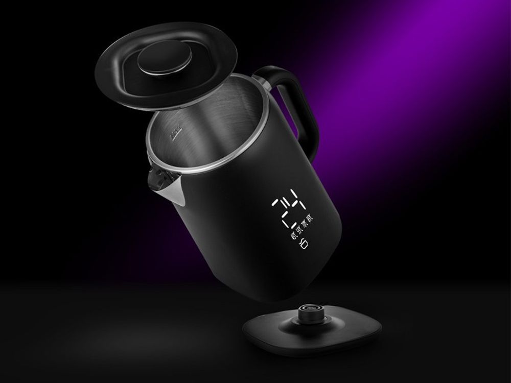 Lehmann Wasserkocher 1,7 L mit Temperaturregelung 45-100 °C, Edelstahl Wasserkessel mit Warmhaltefunktion und Touchpanel, mattes Schwarz
