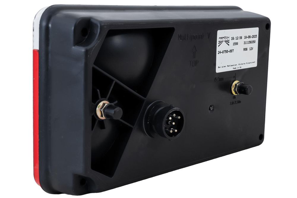 ASPÖCK Multipoint V Rückleuchte rechts 7 Funktionen 12 V 238 x 140 x 55 mm IP54 Bajonett 8-Pin E9 ADR Zone 2 für Anhänger und Bus