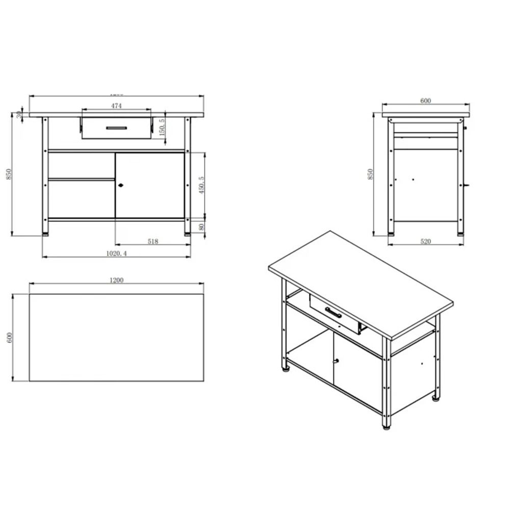 Werkbank mit Arbeitsplatte Werktisch mit Schublade Abschließbares Fach Verstellbare Füße Belastbar bis 400 kg Metall 120 cm x 60 cm x 85 cm Farbe: Anthrazit-Rot