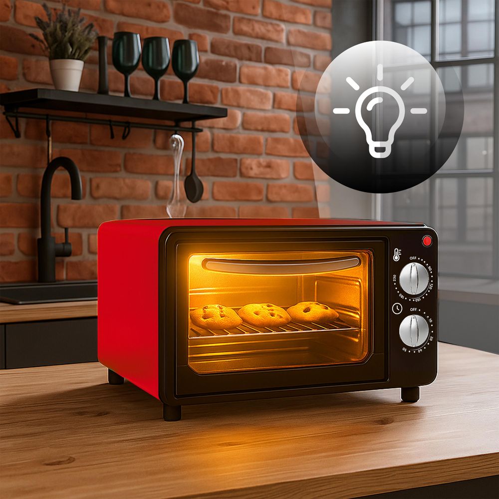 Mini-Backofen, 10L 600W, Pizzaofen von 0 bis 230 °C 60 min Timer, Umluft, Vielseitiger Mobiler, Minibackofen fur Camping, 34,5 x 20 x 18 cm Retoo