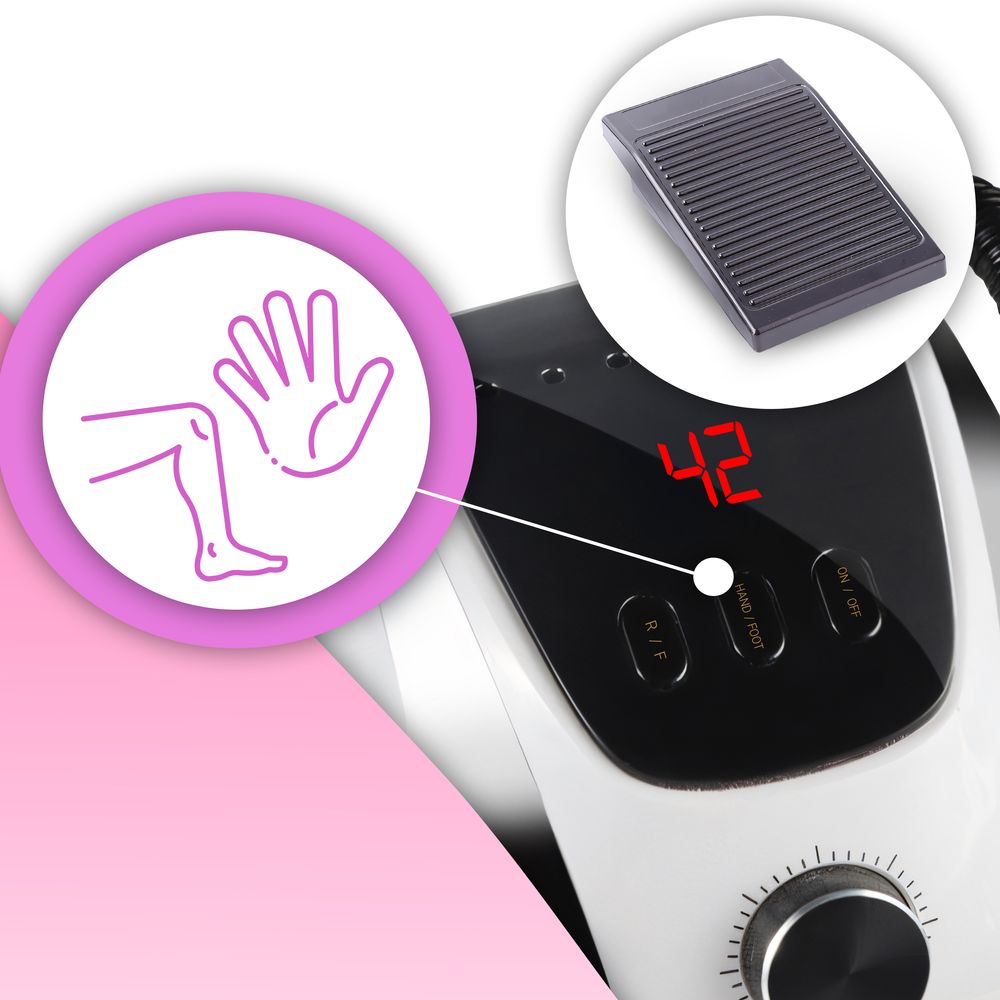 Elektrische Nagelfräser Set 65W, Profi 35.000 U/Min, LED, Gelnägel, Maniküre und Pediküre, einstellbare Geschwindigkeit, Fußpedal und 6 Bits, Retoo