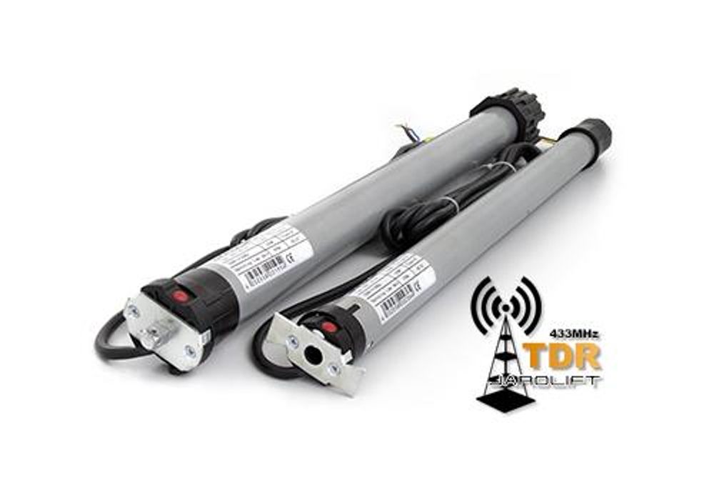Funk-Rollladenmotor TDEF, TDEF 10/14 (10 Nm / SW40) leiser Funkmotor mit Rolling Code, Blockiererkennung, Zwischenposition, IP44, inkl. Adapter & Lager Jarolift