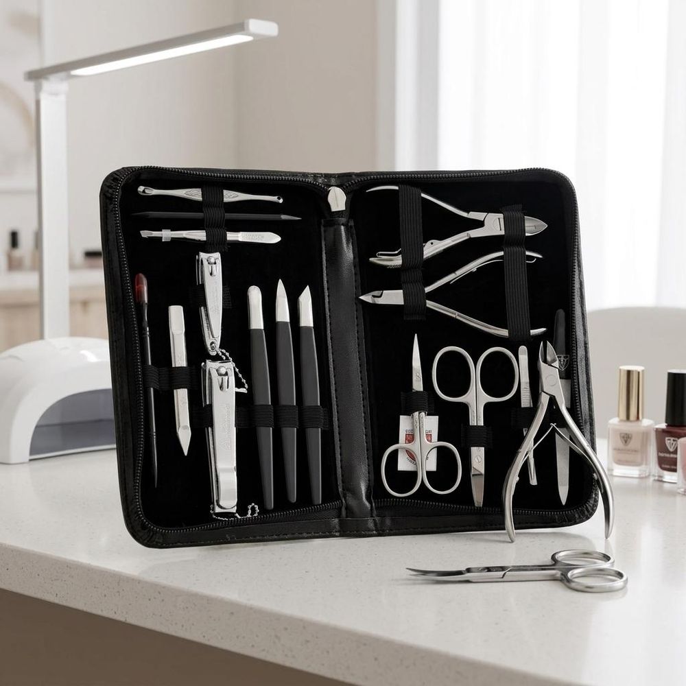 Set Manicure e Pedicure Solingen 16 Pezzi con Custodia - Accessori Unghie, Tronchesino, Forbicine,