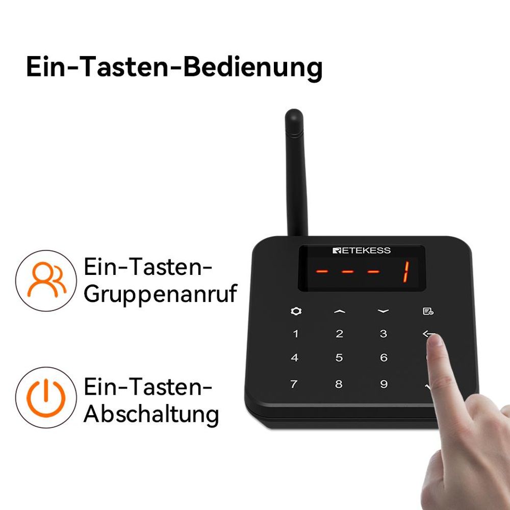 Retekess TD186 Restaurant Pager System, 20 Pager, 600 m, Kippdesign, 64 Rufkombinationen, automatische Weckfunktion, für Restaurant Bars Café