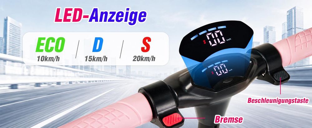 Elektroroller Für Kinder Alter 8-16, Faltbar E-Scooter, 20 km Reichweite, 20km/h, 200W Motor, Höhenverstellbar, LED, Jugendliche Elektroscooter Rosa