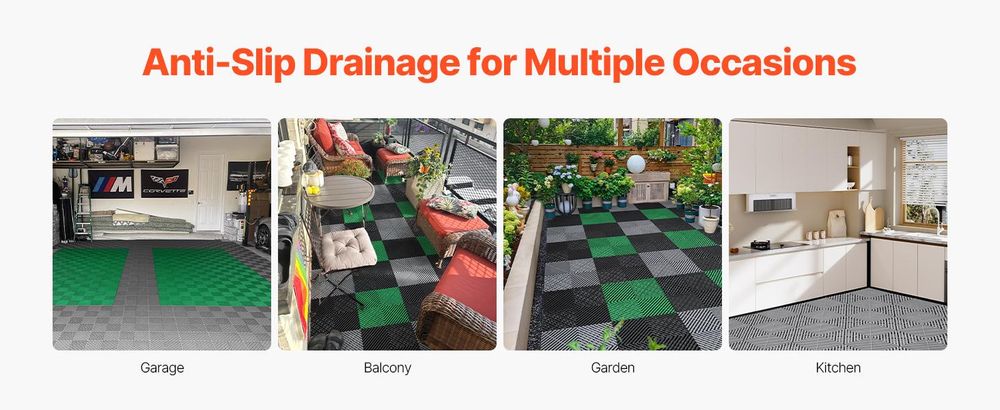 VEVOR Verbindungsdrainagematte, 30 cm x 30 cm modulare Verbindungsunterlage, 40 Stück Verbindungsdrainagematten, rutschfeste graue PP-DRAINAGEFLIESEN und DUSCHMATTE, für Garage, Garten, Küche und Außenbereich, Hellgrau-c, 12 Stück-a