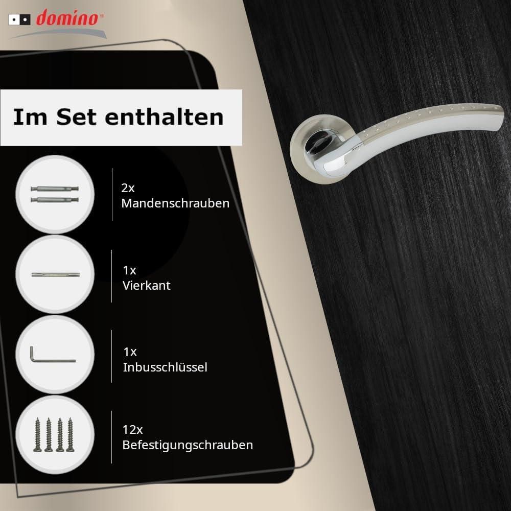 DOMINO Türgriff Drückergarnitur | Türklinke für Zimmertür, Bürotür, Kellertür & Innentür | Türbeschläge aus Aluminium | Chrom/Nickel Türdrückergarnitur| SHARON-R M6/M9