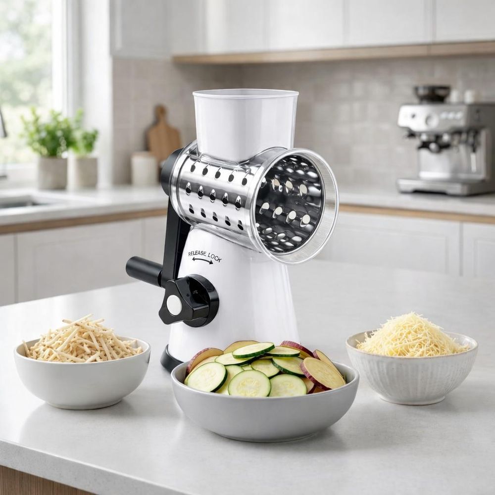WELLHAUS Trommelreibe für Gemüse und Käse, 3-in-1, Multifunktional