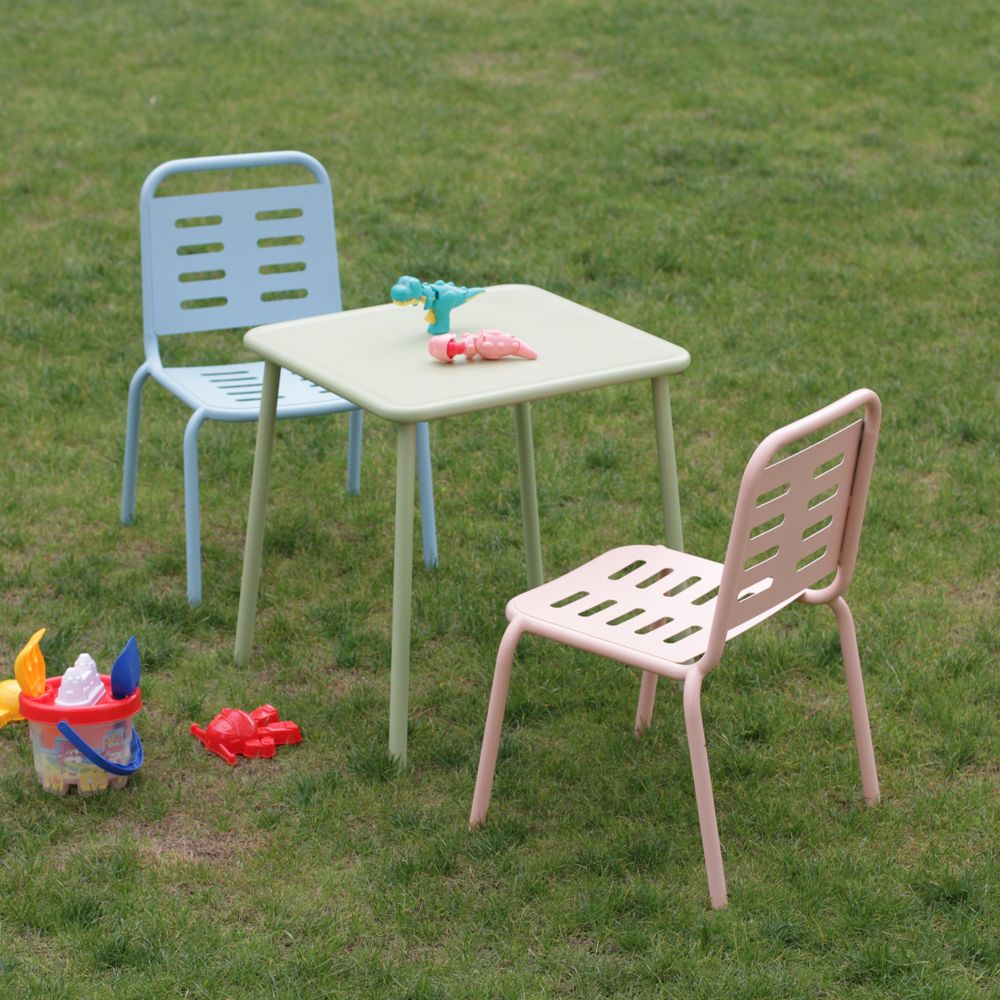 Kindersitzgruppe 'Etroubles' 3-tlg. Kindertisch mit 2 Stühlen Stahl Mehrfarbig