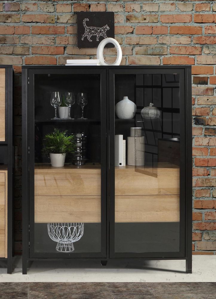 Hialeah II Vitrine – Industrial-Vitrine mit Glasfront und viel Stauraum