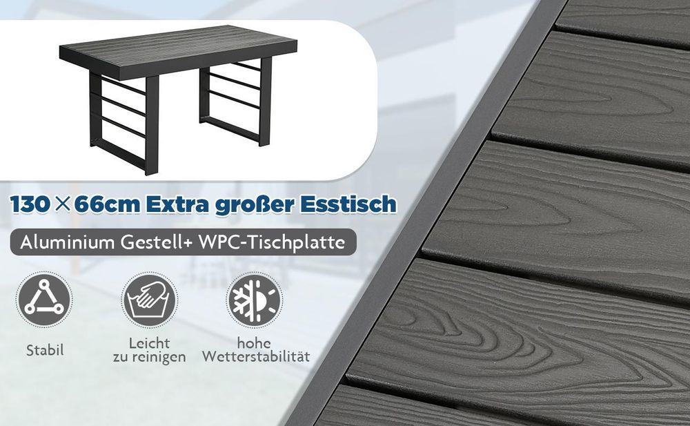 MeXo Gartenmöbelset Aluminium, 4 Personen, Ergonomische Rückenlehne mit Kissen & Couchtisch, Indoor Outdoor Balkon Garten (Sitzgruppe, grau)