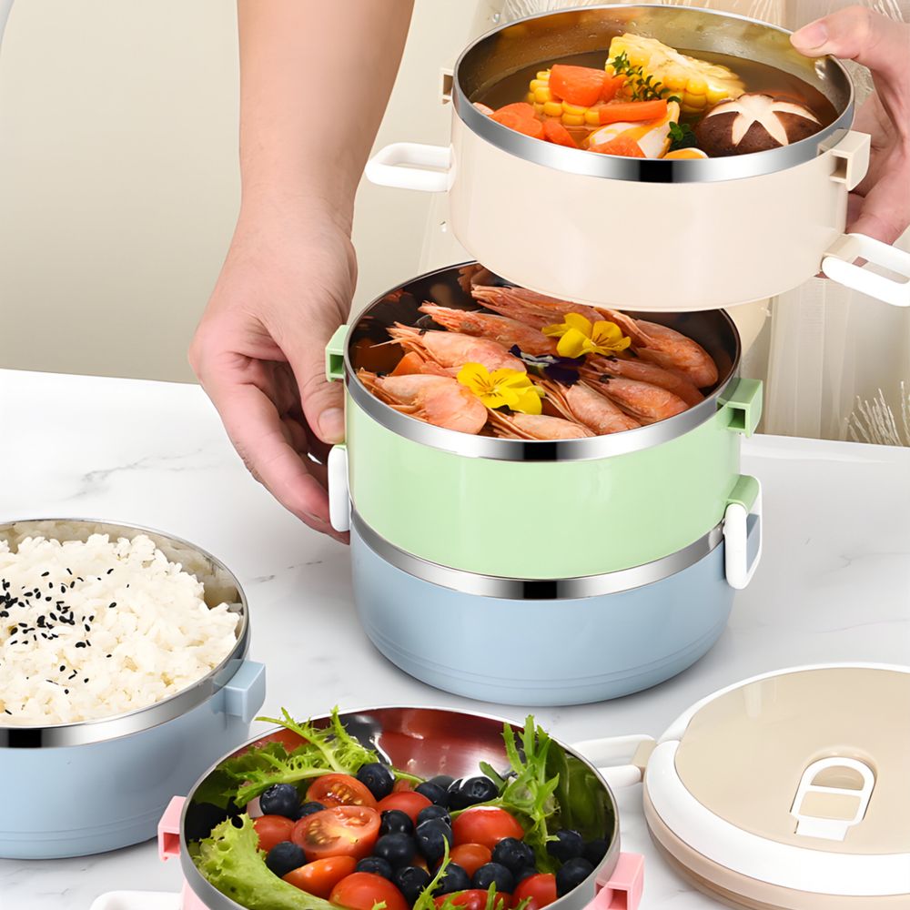 Thermo Lunchbox Edelstahl Lunchpot 4 Tier Box Tragbare Picknick Essen Wärmer Behälter 6-8 Stunden Heiß 12 Stunden Kalt Retoo
