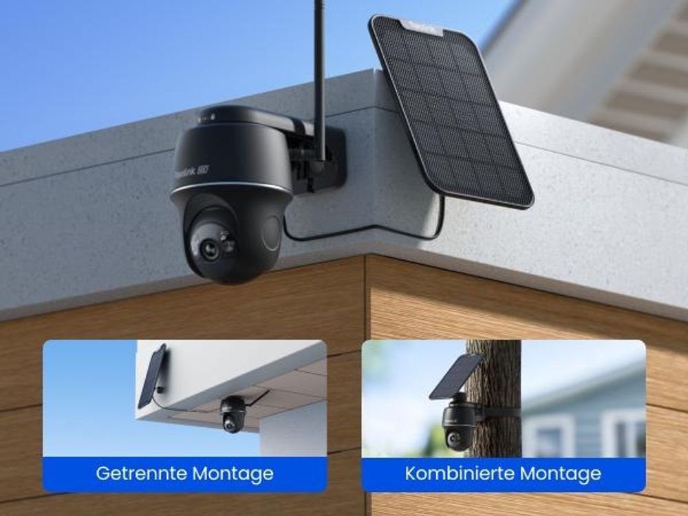 Reolink Argus PT Ultra + Solarpanel, 4K 8MP Akku Überwachungskamera Aussen, 2,4/5GHz WiFi, Auto-Tracking, Farbnachtsicht, Smarte Erkennung, Schwarz