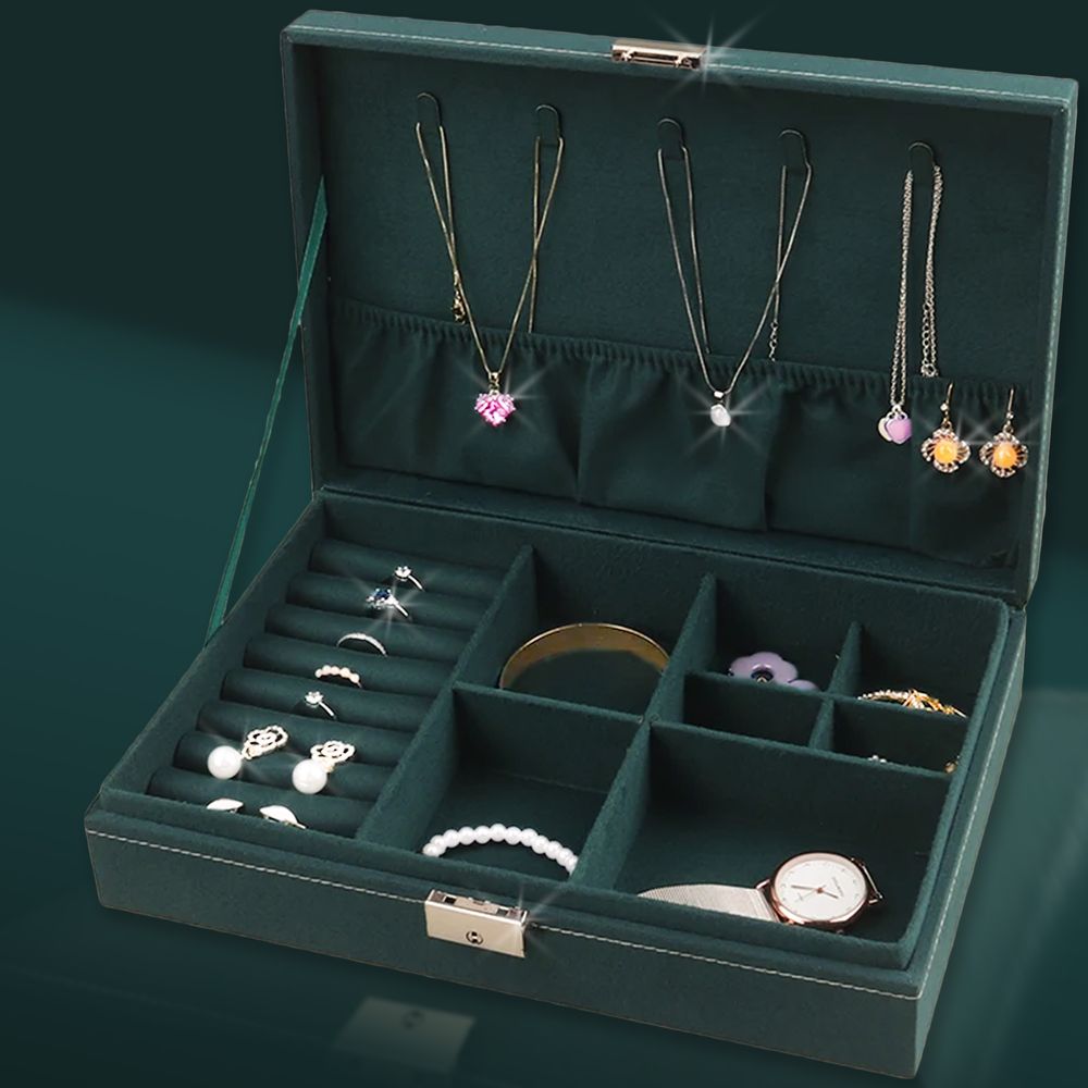 Schmuckkästchen, Schmuckschatulle aus Samt mit 2 Ebenen, Schmuckbox, Schmuckschatulle, Schmuckkoffer für Damen, Aufbewahrungskoffer Retoo
