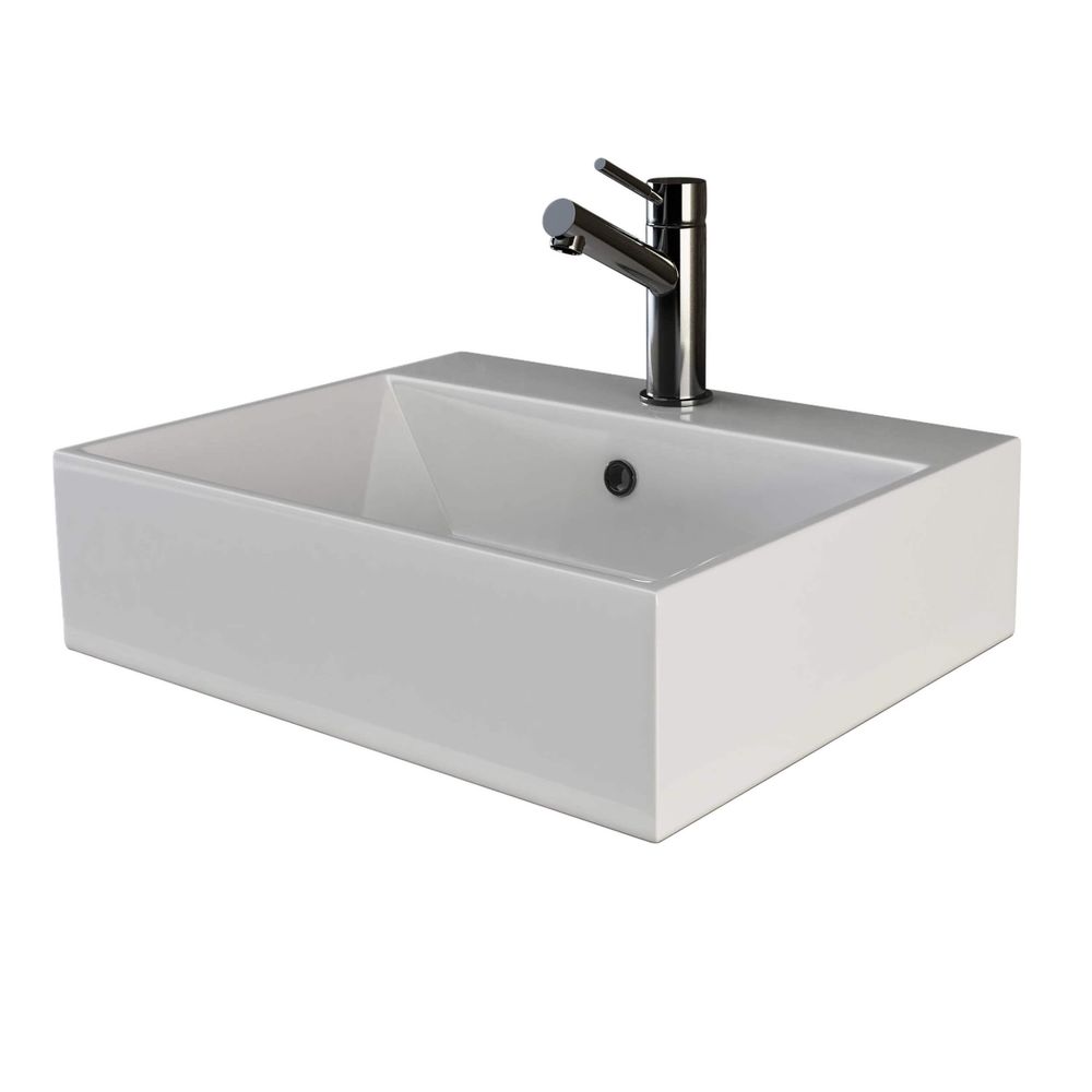 VILSTEIN Keramik Waschbecken - Aufsatzwaschbecken fürs Badezimmer - Hängewaschbecken aus Keramik - Eckig - 51cm x 36cm x 13cm - Weiß