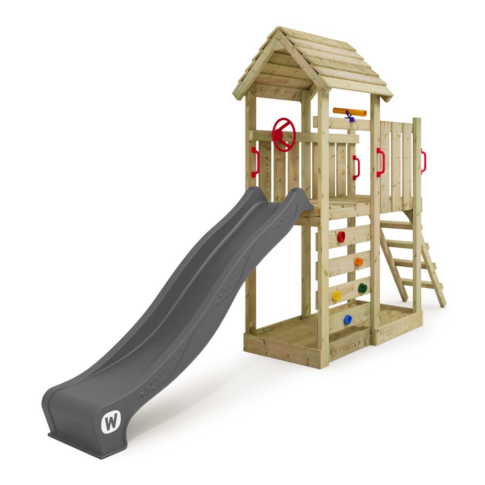 Spielturm Wickey JoyFlyer mit Rutsche und Kletterwand in Anthrazit