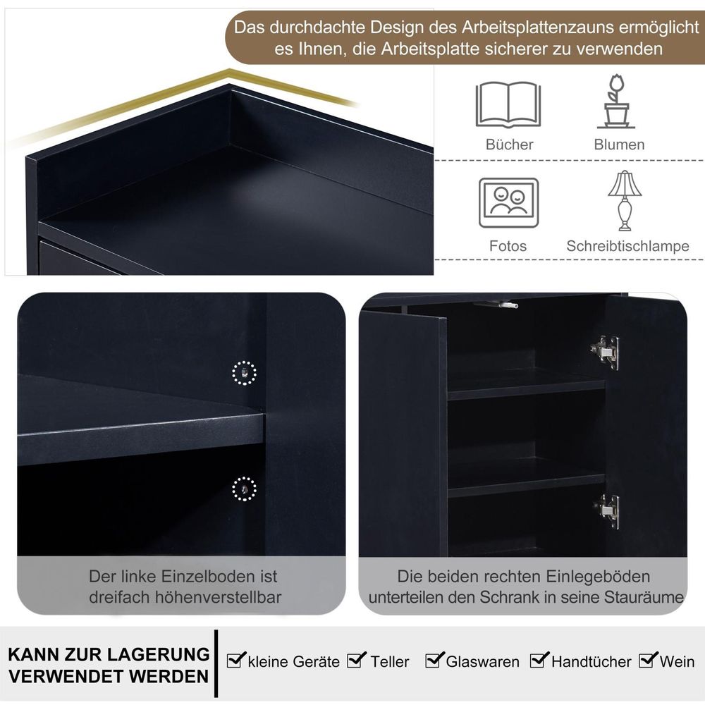 Schöne moderne Kommode mit 4-Türiger 120 cm Sideboard Schrank für Esszimmer, Wohnzimmer, Küche - Schwarz