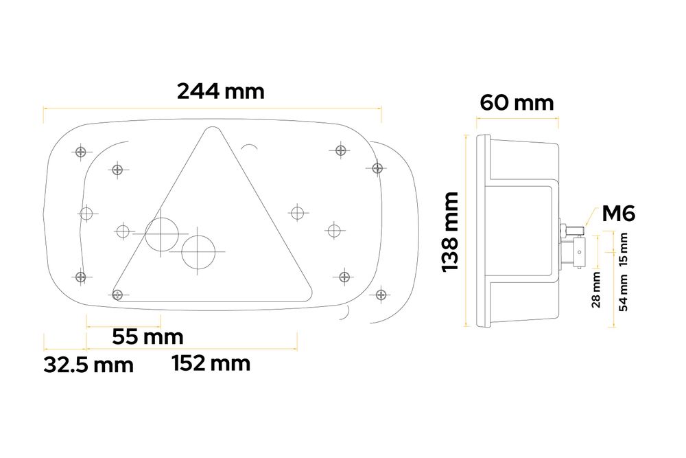 ASPÖCK Multipoint III Rückleuchte links 8 Funktionen 12 V 244 x 138 x 60 mm IP64 Bajonett 8-Pin E4 ADR Zone 2 für Anhänger und Bus