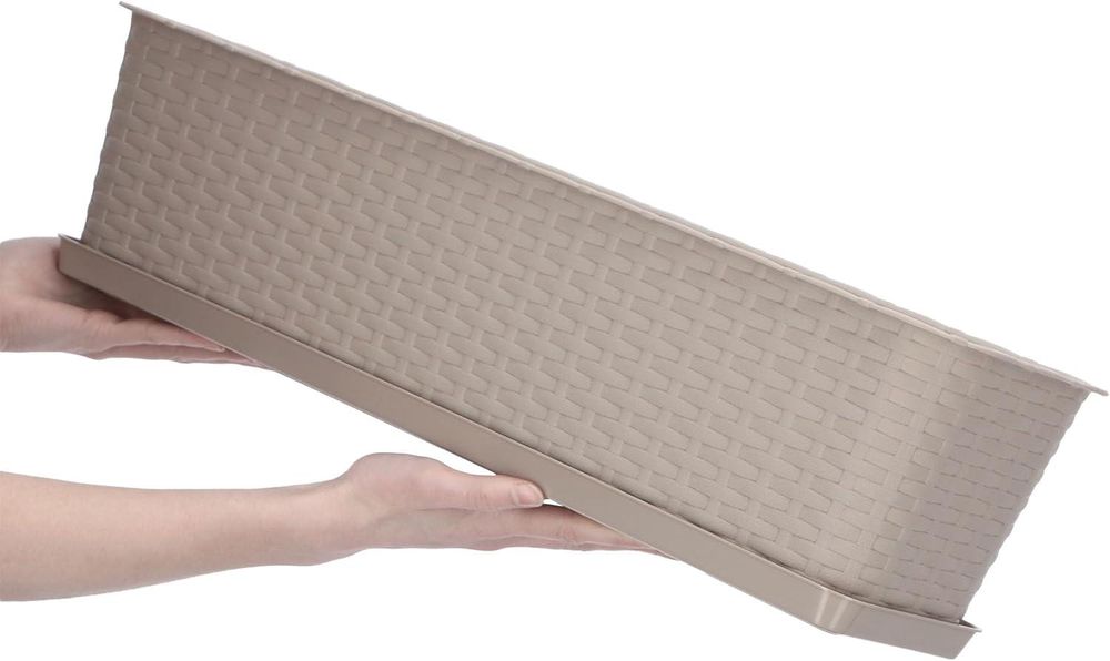 KADAX Balkontopf mit Untersatz "Frette", Balkonkasten mit Wasser Öffnungen, 60cm, Karamell