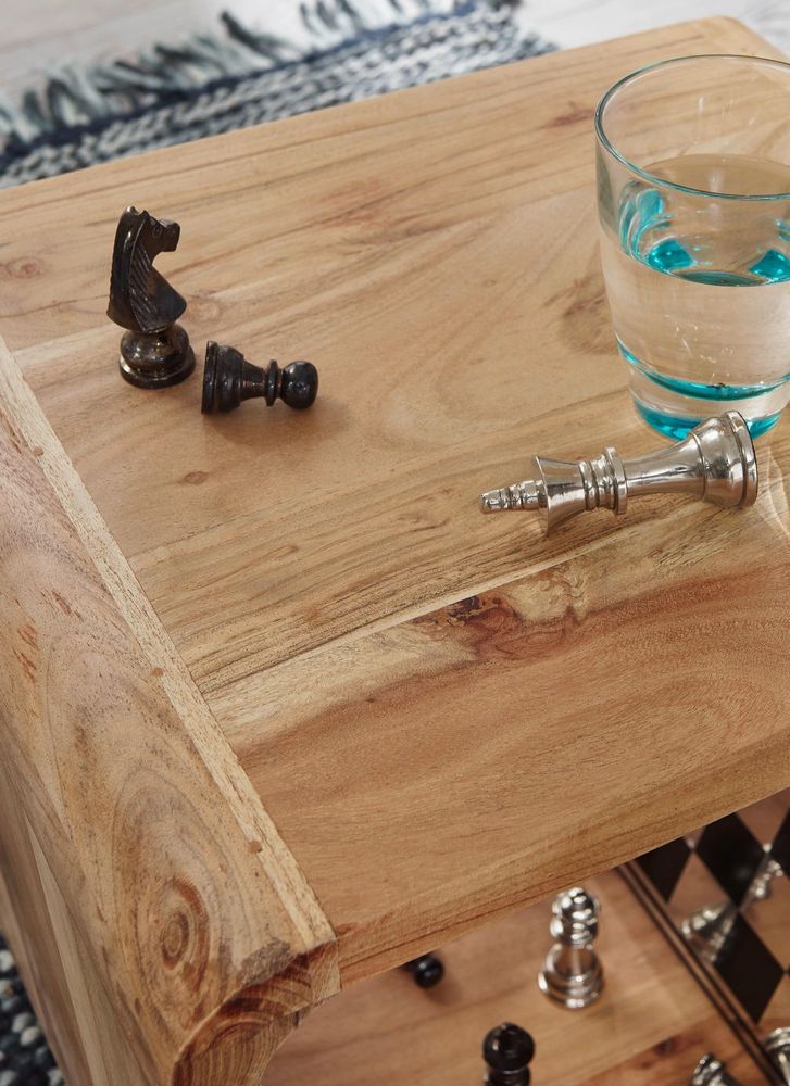 FineBuy 2er Set Satztisch Massivholz Couchtisch Akazie 2 Tische Würfelregal-Set Braun Wohnzimmertisch Massiv Beistelltische Holz Landhaus Stil