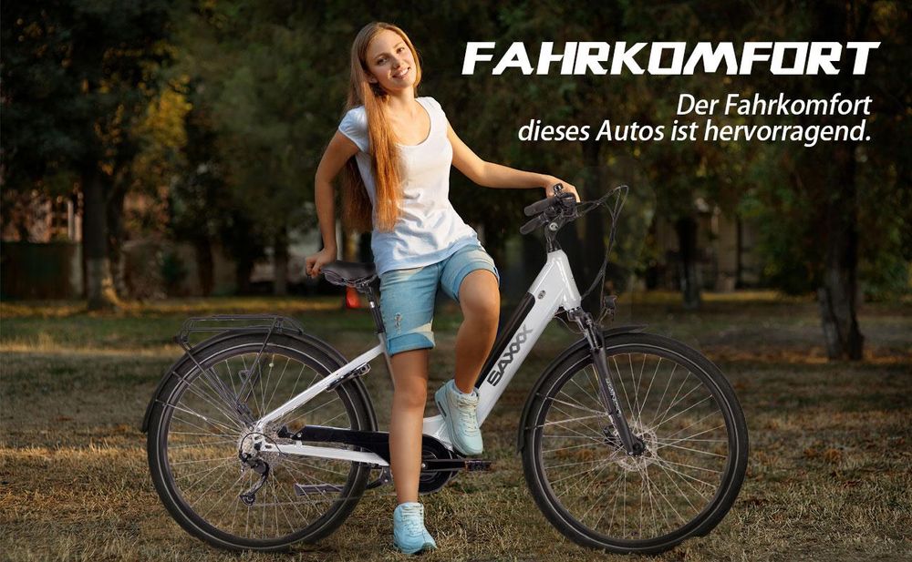 SAXXX E-Bike, DELUXE Sport Wave Tiefeinsteiger Elektrofahrrad, 418Wh integrierter Akku, Mittelmotor 250W, Shimano Alivio 9-Gang, City E-Bike