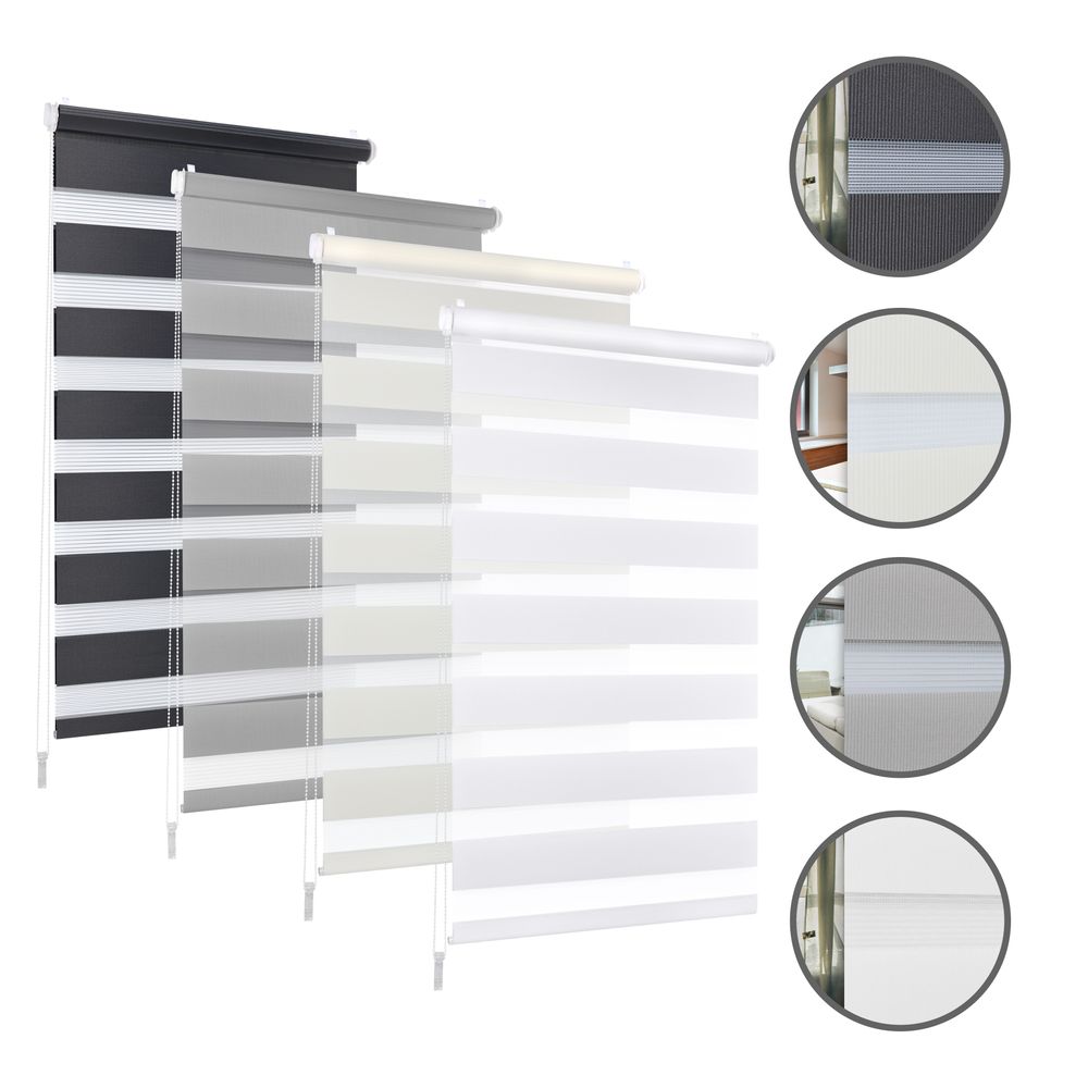 Doppelrollo DuoRollo Klemmfix ohne Bohren Seitenzug Fenster Rollo cremeweiß 65cm (61cm Stoffbreite) 150 cm