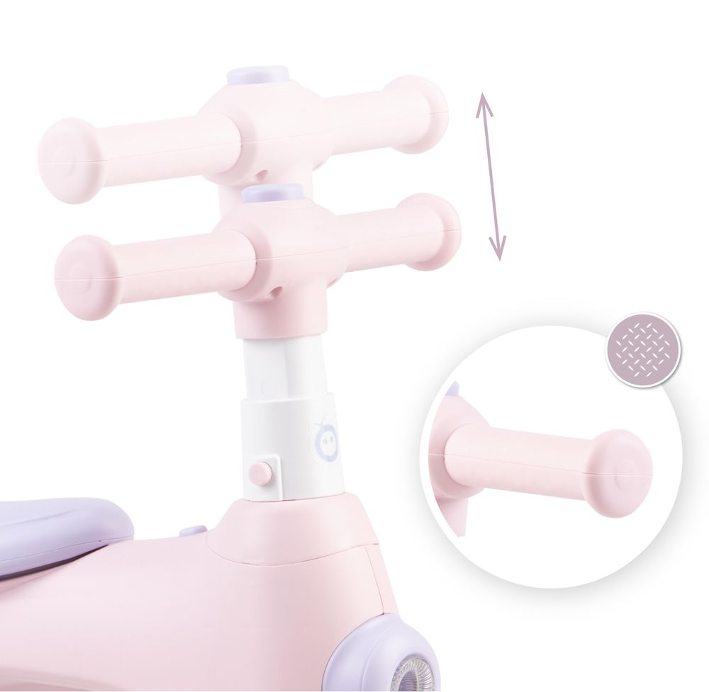MoMi TOBIS Kinder Laufrad - Seifenblasen, Leuchte und Hupe, Lenkerhöhenverstellung, 4 Räder - Rosa