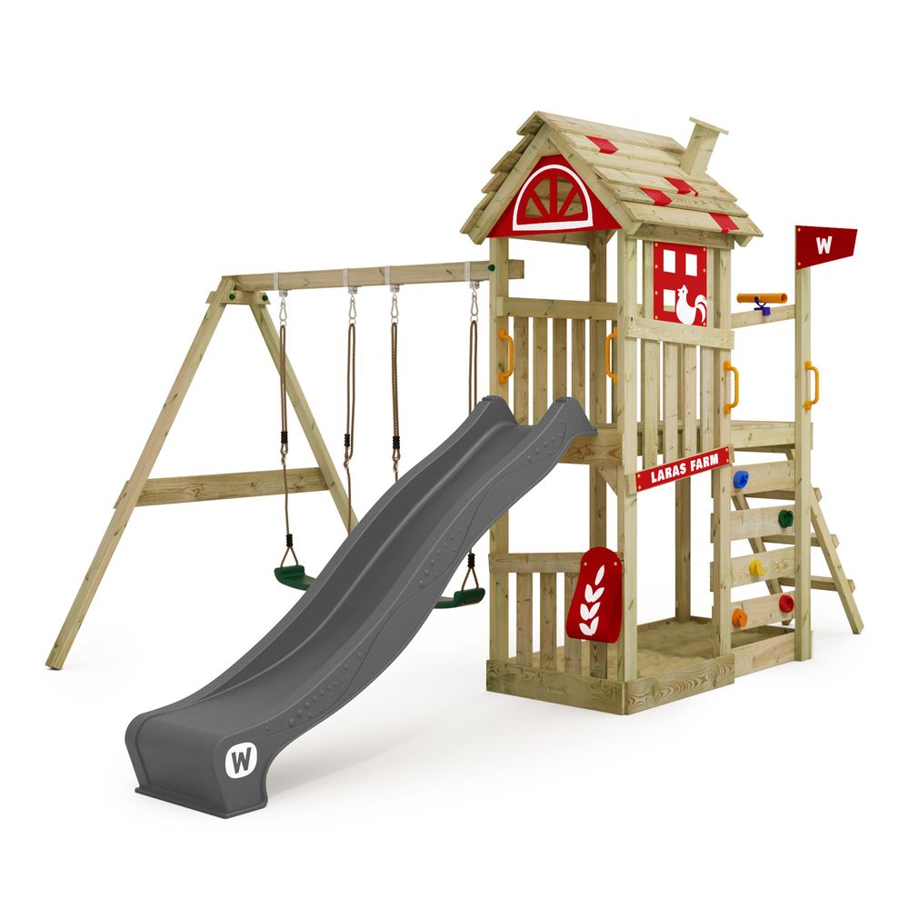 Spielturm Wickey FarmFlyer mit Rutsche im Bauernhofdesign in Rot