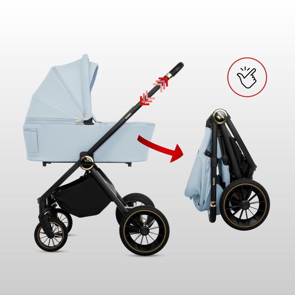 BabyLux® Kinderwagen 3in1 Set ROSSO, Beige Faltbar Leicht Kombikinderwagen Set incl. Babywanne, Buggy Sportsitz, Babyschale i-Size, Wickeltasche