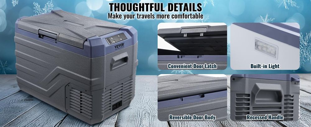 VEVOR Autokühlschrank, 12-Volt-Autokühlschrank, tragbarer 37-Liter-Einzelzonen-Gefrierschrank mit eingebautem Licht, -20 °C bis 20 °C, AC-Kompressorkühler für Outdoor, Camping, Wohnmobil