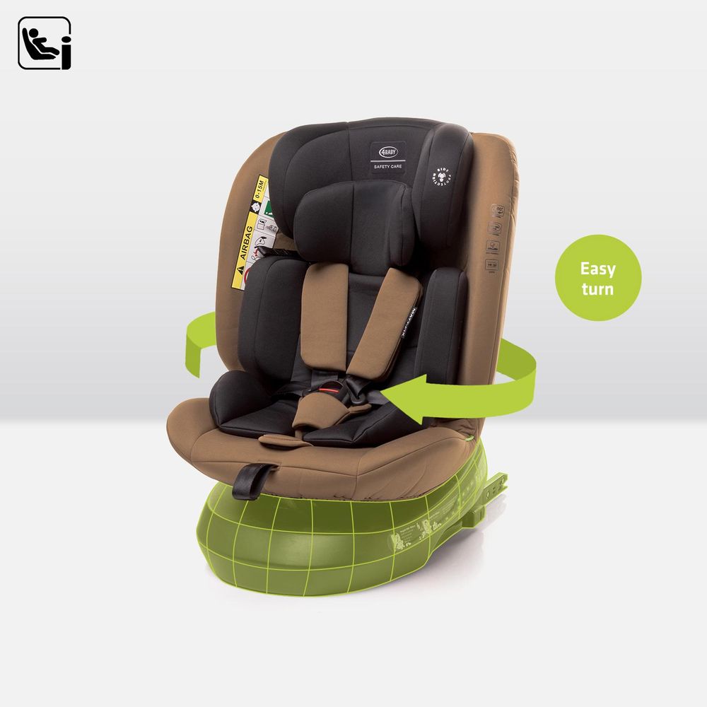 4BABY Kindersitz drehbar 360 ISOFIX Matt-Fix I-SIZE verstellbare Kopfstütze Sitz 0-36kg, 40-150 cm Mokka