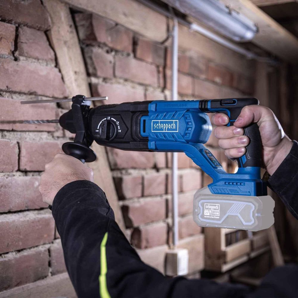 Scheppach Akku-Bohrhammer BC-DH290-X - 20V IXES | 2,8J Schlagenergie | bis 4500bpm | SDS-Plus | 360° Zusatzgriff | inkl. 4Ah Akku + 2,4A Ladegerät