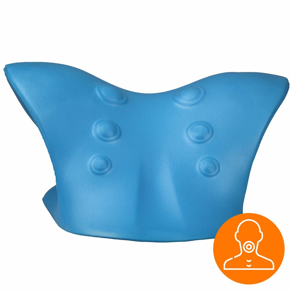 Nackenstrecker & Massagekissen zur Entspannung, Ergonomischer Nackenretter bei Schmerzen, Halswirbelsäule Korrektur mit Massagepunkten, EVI SPORT Blue