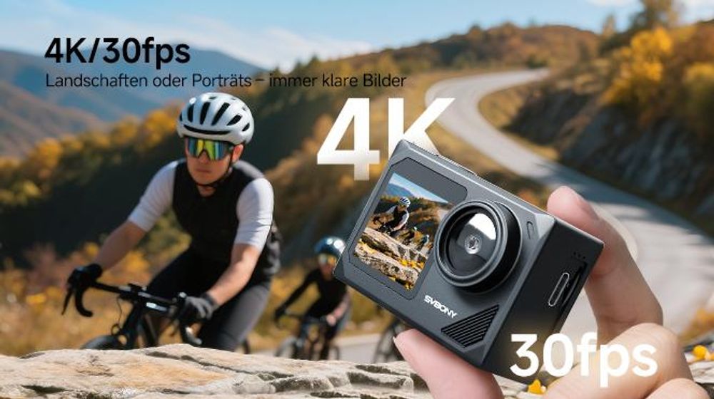 SVbony SVGO2 Action-Kamera 4K/30 fps IPX8 wasserdicht, mit Auftriebsstange, 2,0-Zoll-LCD-Touchscreen, für Tauchen, Radfahren, Surfen, Skifahren