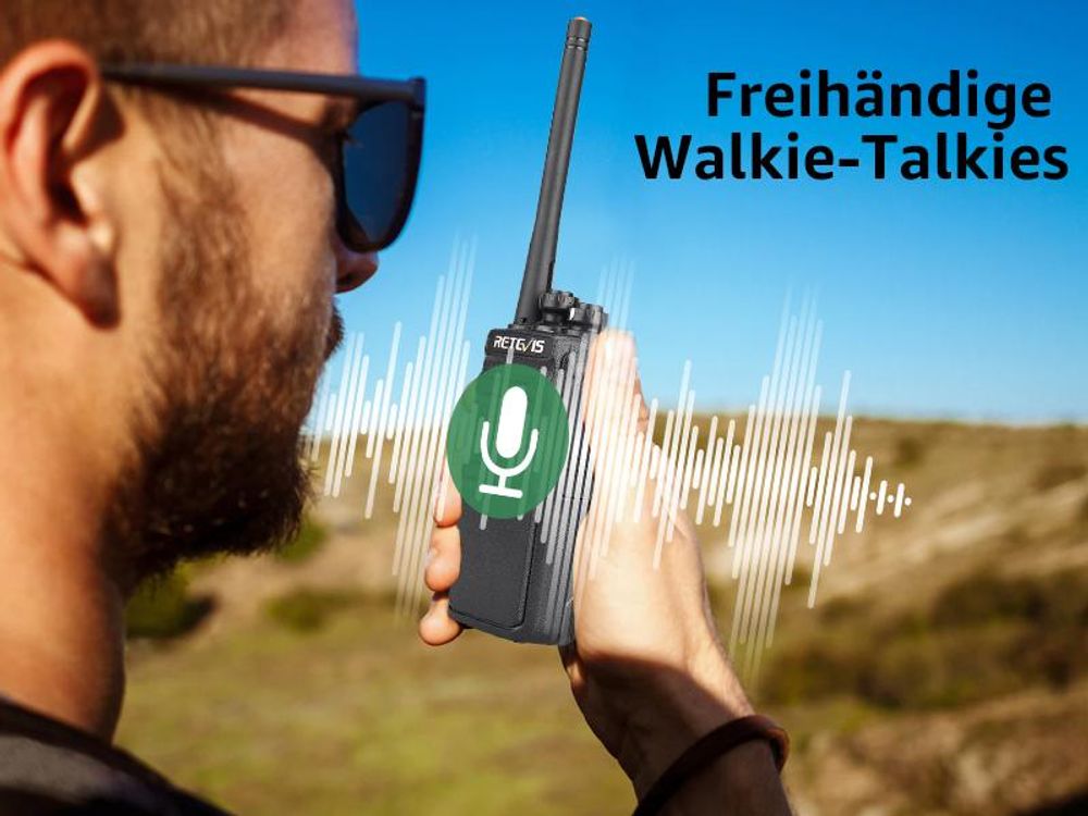 Retevis RT24 Plus Funkgeräte, Lizenzfrei Walkie Talkie 4er mit Headset Wiederaufladbarer Akku, 16 Kanäle IPx4 Wetterschutz Handfunkgerät für Schule