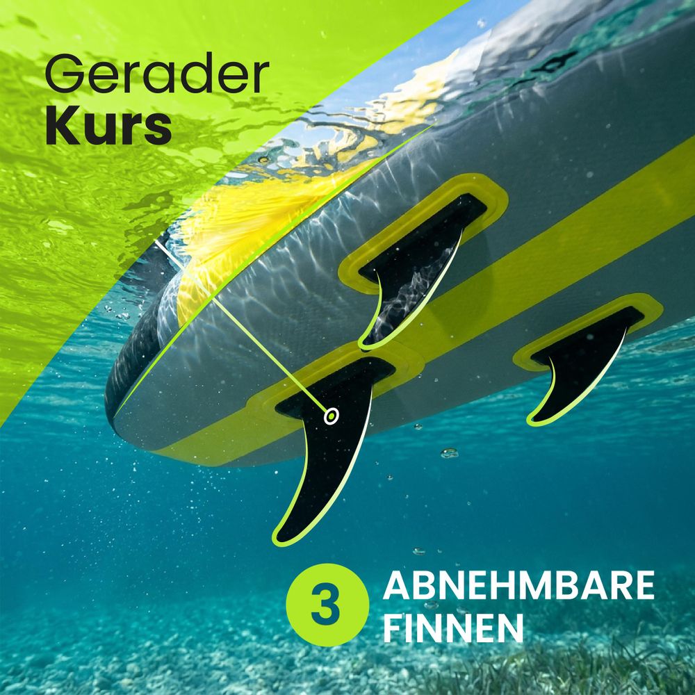 Unterseite des WAKIMA 350 SUP-Boards mit drei herausnehmbaren Finnen für gute Spurtreue.